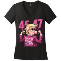 Funny Trump 45 47 Bubble Pin.K Qr Dancing Code Women's V-Neck T-Shirt