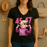 Funny Trump 45 47 Bubble Pin.K Qr Dancing Code Women's V-Neck T-Shirt
