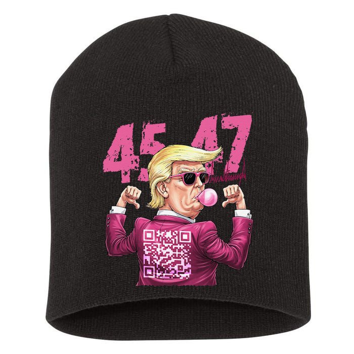 Funny Trump 45 47 Bubble Pin.K Qr Dancing Code Short Acrylic Beanie