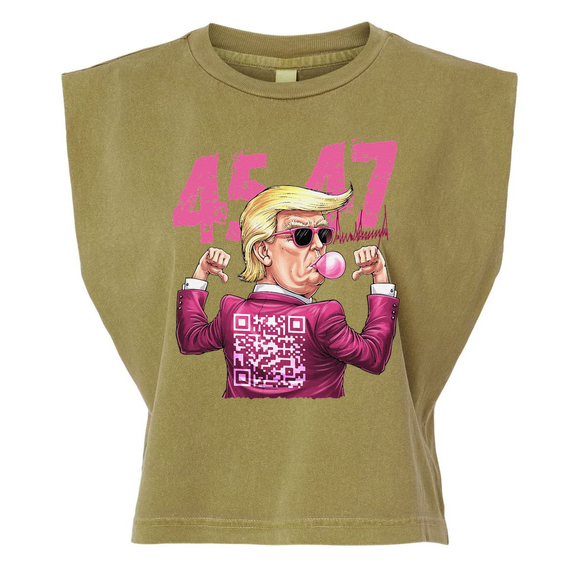 Funny Trump 45 47 Bubble Pin.K Qr Dancing Code Garment-Dyed Women's Muscle Tee