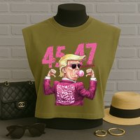 Funny Trump 45 47 Bubble Pin.K Qr Dancing Code Garment-Dyed Women's Muscle Tee