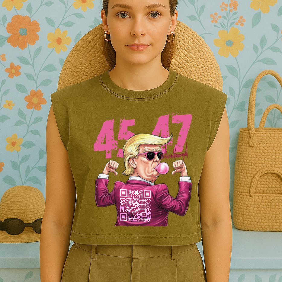 Funny Trump 45 47 Bubble Pin.K Qr Dancing Code Garment-Dyed Women's Muscle Tee