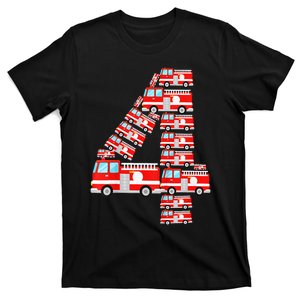 Fire Truck 4th Birthday 4 Year Old Firefighter T-Shirt