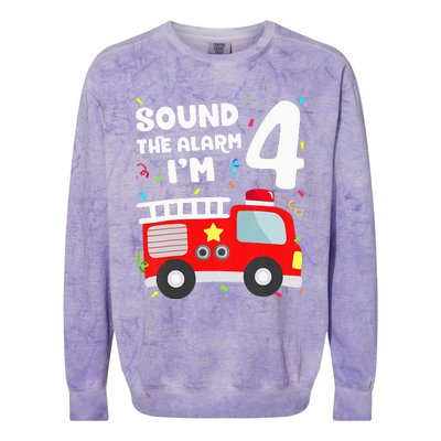 Fire Truck 4th Birthday Firefighter 4 Year Old Colorblast Crewneck Sweatshirt