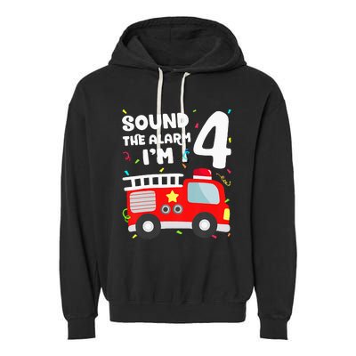 Fire Truck 4th Birthday Firefighter 4 Year Old Garment-Dyed Fleece Hoodie