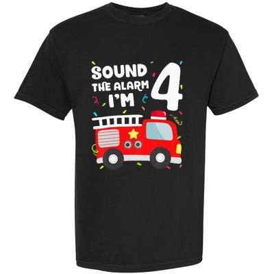 Fire Truck 4th Birthday Firefighter 4 Year Old Garment-Dyed Heavyweight T-Shirt