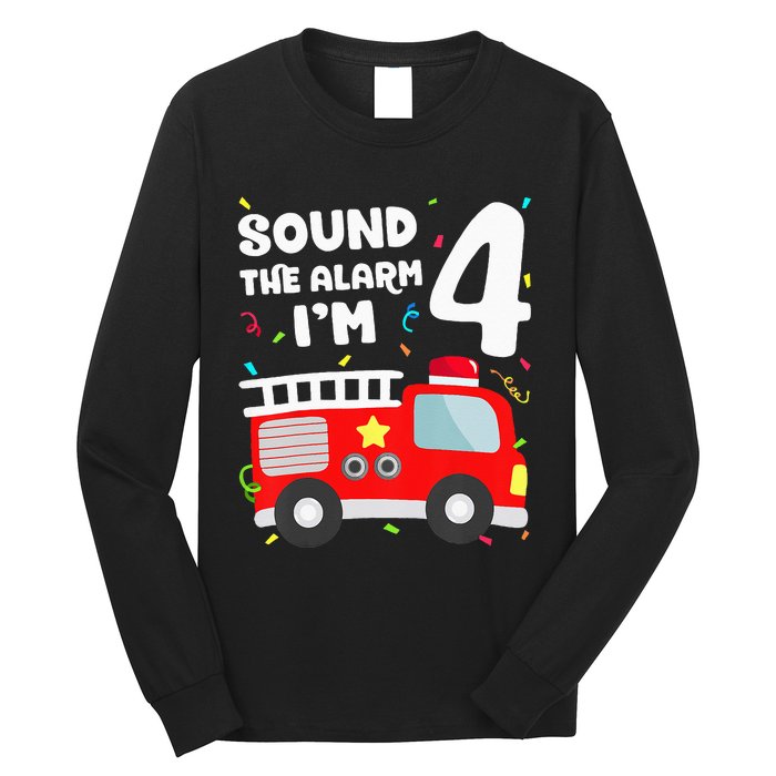 Fire Truck 4th Birthday Firefighter 4 Year Old Long Sleeve Shirt