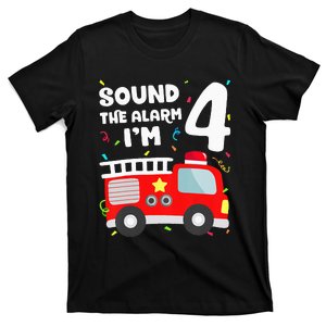 Fire Truck 4th Birthday Firefighter 4 Year Old T-Shirt