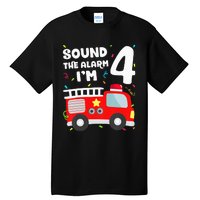 Fire Truck 4th Birthday Firefighter 4 Year Old Tall T-Shirt