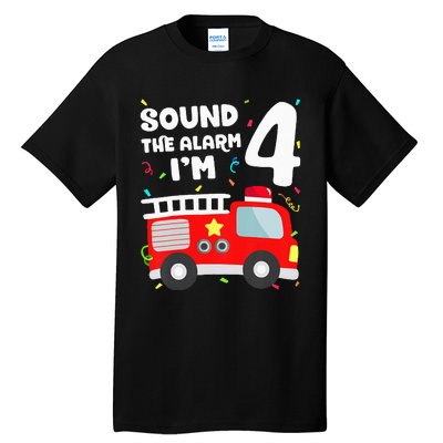 Fire Truck 4th Birthday Firefighter 4 Year Old Tall T-Shirt