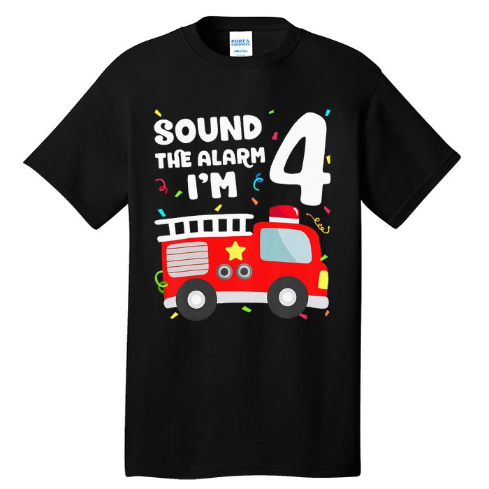 Fire Truck 4th Birthday Firefighter 4 Year Old Tall T-Shirt