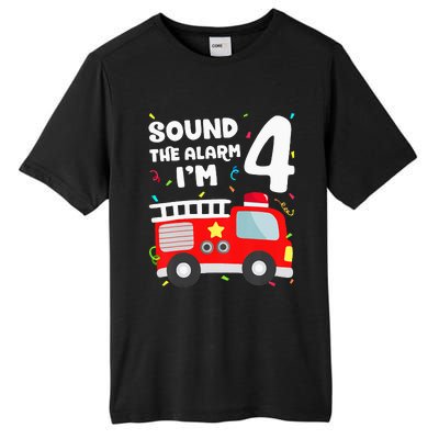 Fire Truck 4th Birthday Firefighter 4 Year Old Tall Fusion ChromaSoft Performance T-Shirt