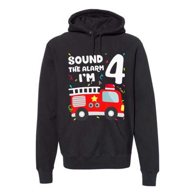 Fire Truck 4th Birthday Firefighter 4 Year Old Premium Hoodie