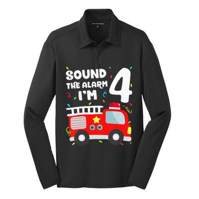 Fire Truck 4th Birthday Firefighter 4 Year Old Silk Touch Performance Long Sleeve Polo