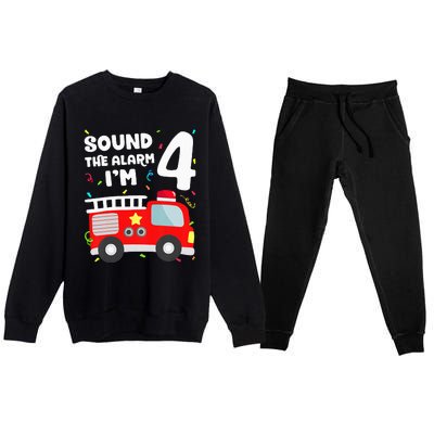 Fire Truck 4th Birthday Firefighter 4 Year Old Premium Crewneck Sweatsuit Set