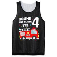 Fire Truck 4th Birthday Firefighter 4 Year Old Mesh Reversible Basketball Jersey Tank