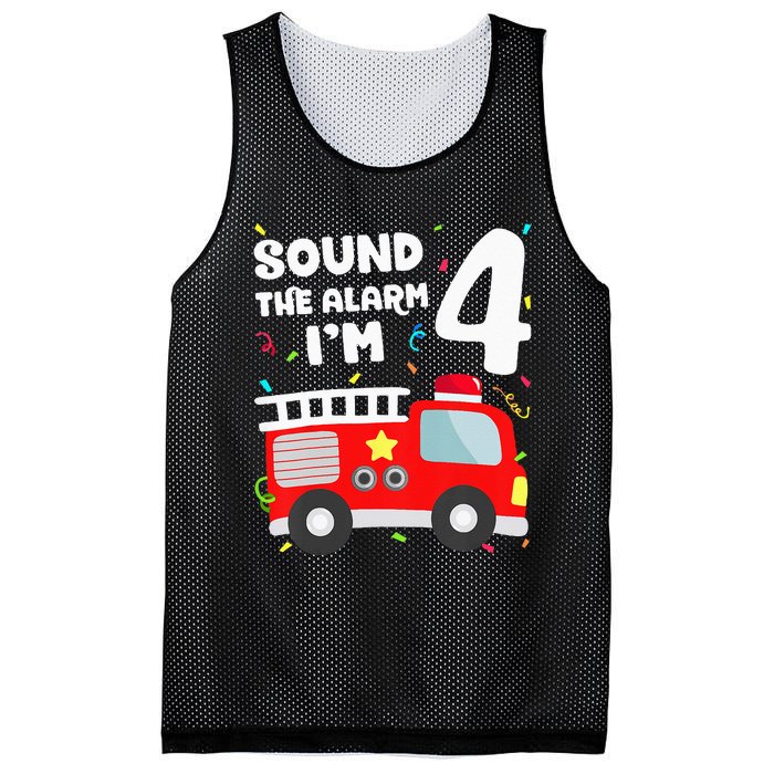 Fire Truck 4th Birthday Firefighter 4 Year Old Mesh Reversible Basketball Jersey Tank