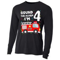 Fire Truck 4th Birthday Firefighter 4 Year Old Cooling Performance Long Sleeve Crew