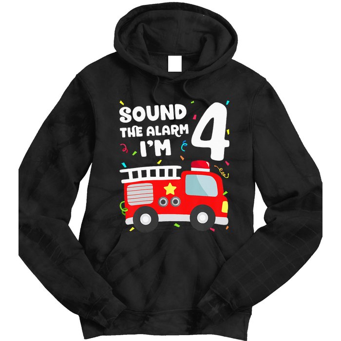 Fire Truck 4th Birthday Firefighter 4 Year Old Tie Dye Hoodie