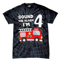 Fire Truck 4th Birthday Firefighter 4 Year Old Tie-Dye T-Shirt