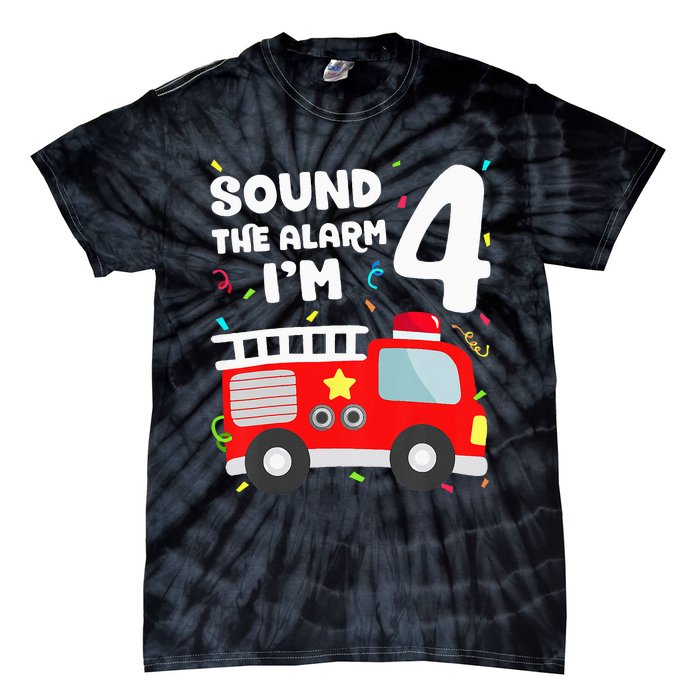 Fire Truck 4th Birthday Firefighter 4 Year Old Tie-Dye T-Shirt