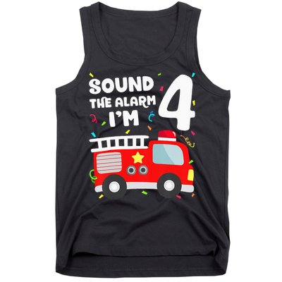 Fire Truck 4th Birthday Firefighter 4 Year Old Tank Top