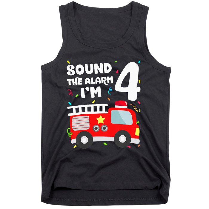 Fire Truck 4th Birthday Firefighter 4 Year Old Tank Top