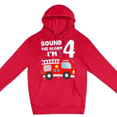 Fire Truck 4th Birthday Firefighter 4 Year Old Premium Pullover Hoodie