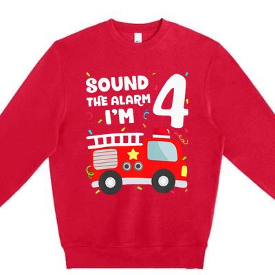 Fire Truck 4th Birthday Firefighter 4 Year Old Premium Crewneck Sweatshirt