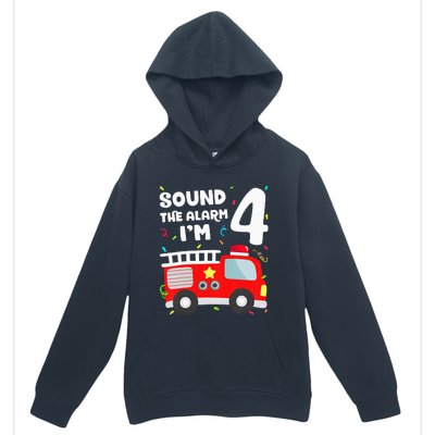 Fire Truck 4th Birthday Firefighter 4 Year Old Urban Pullover Hoodie