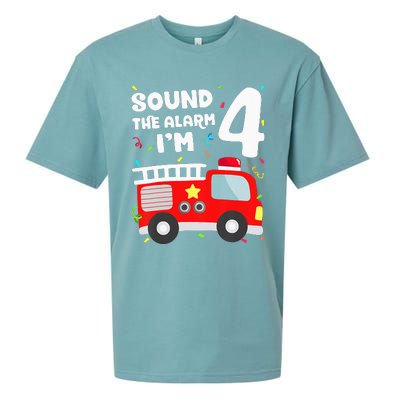 Fire Truck 4th Birthday Firefighter 4 Year Old Sueded Cloud Jersey T-Shirt