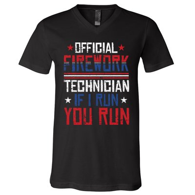 Firework Technician 4th Of July Funny USA Pyro Technician V-Neck T-Shirt