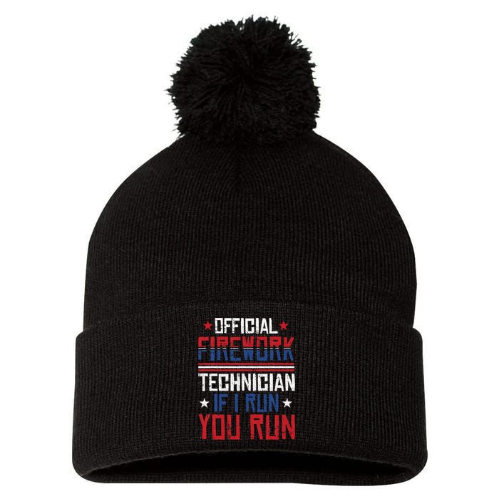 Firework Technician 4th Of July Funny USA Pyro Technician Pom Pom 12in Knit Beanie