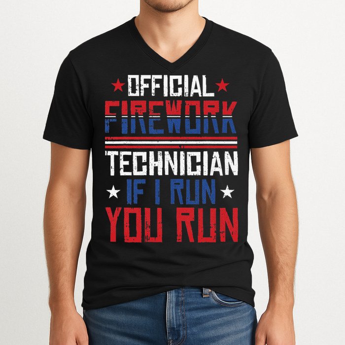 Firework Technician 4th Of July Funny USA Pyrotechnician V-Neck T-Shirt