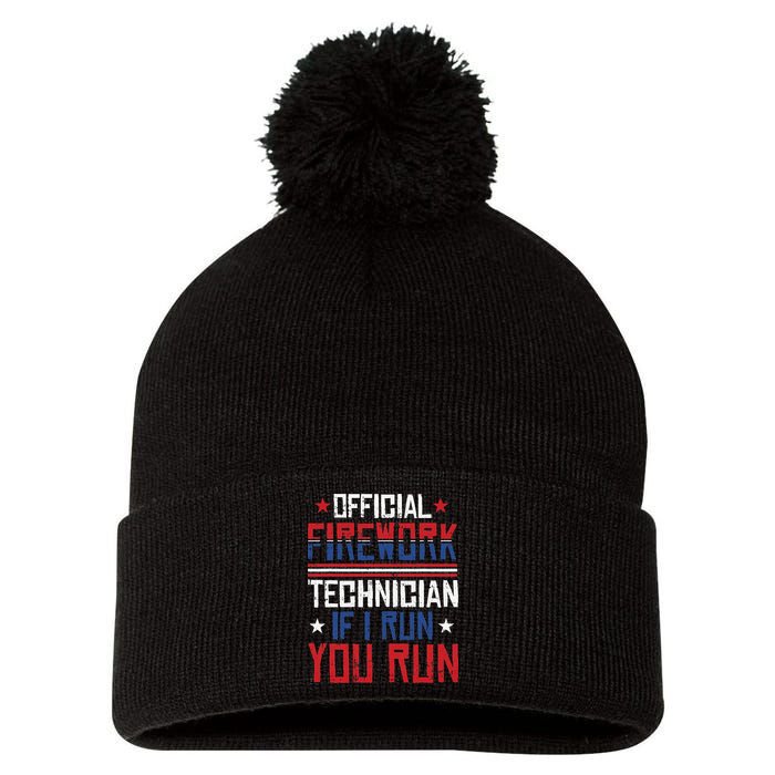 Firework Technician 4th Of July Funny USA Pyrotechnician Pom Pom 12in Knit Beanie