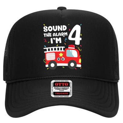 Fire Truck 4th Birthday Boy Firefighter 4 Year Old High Crown Mesh Back Trucker Hat