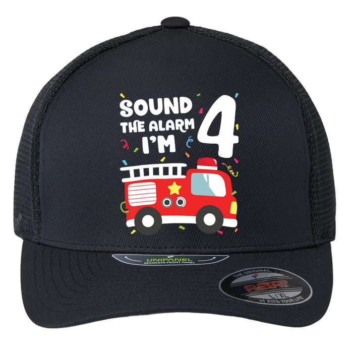 Fire Truck 4th Birthday Boy Firefighter 4 Year Old Flexfit Unipanel Trucker Cap