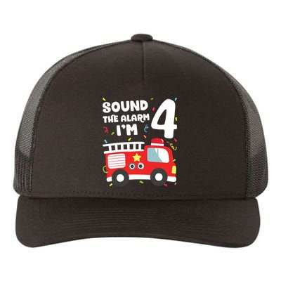 Fire Truck 4th Birthday Boy Firefighter 4 Year Old Yupoong Adult 5-Panel Trucker Hat