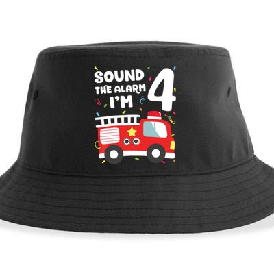 Fire Truck 4th Birthday Boy Firefighter 4 Year Old Sustainable Bucket Hat