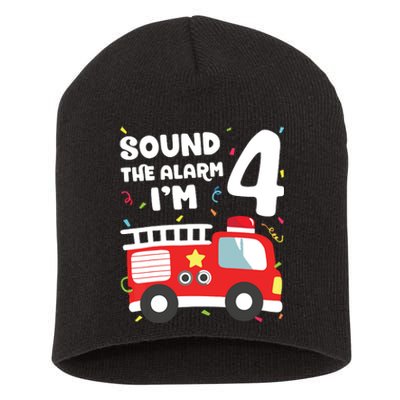 Fire Truck 4th Birthday Boy Firefighter 4 Year Old Short Acrylic Beanie