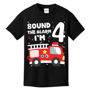 Fire Truck 4th Birthday Boy Firefighter 4 Year Old Kids T-Shirt