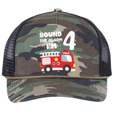 Fire Truck 4th Birthday Boy Firefighter 4 Year Old Retro Rope Trucker Hat Cap