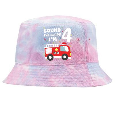 Fire Truck 4th Birthday Boy Firefighter 4 Year Old Tie-Dyed Bucket Hat