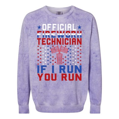 Firework Technician 4th Of July Funny USA Pyro Technician Colorblast Crewneck Sweatshirt