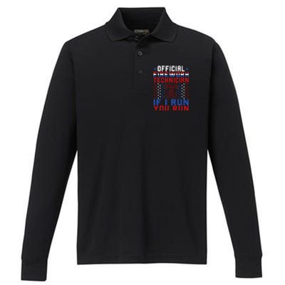 Firework Technician 4th Of July Funny USA Pyro Technician Performance Long Sleeve Polo