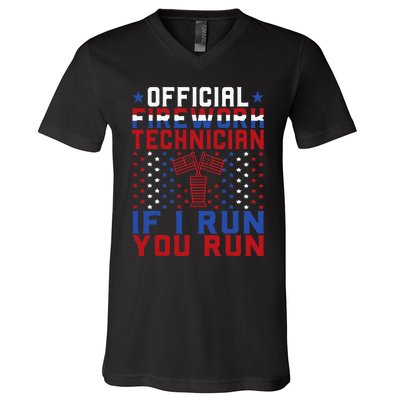 Firework Technician 4th Of July Funny USA Pyro Technician V-Neck T-Shirt