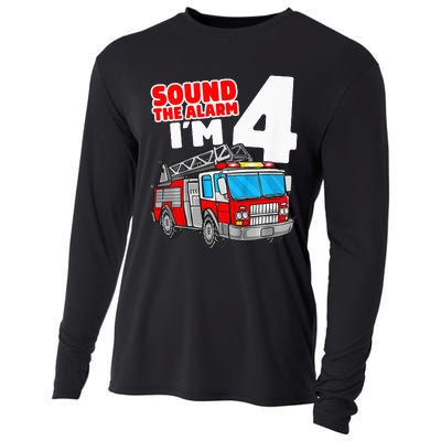 Fire Truck 4 Year Old Firefighter Four 4th Birthday Cooling Performance Long Sleeve Crew