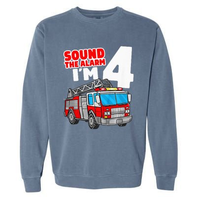 Fire Truck 4 Year Old Firefighter Four 4th Birthday Garment-Dyed Sweatshirt