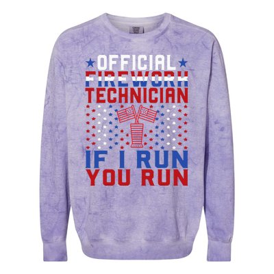 Firework Technician 4th Of July Funny USA Pyro Technician Colorblast Crewneck Sweatshirt