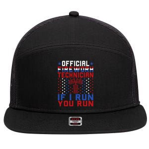 Firework Technician 4th Of July Funny USA Pyro Technician 7 Panel Mesh Trucker Snapback Hat